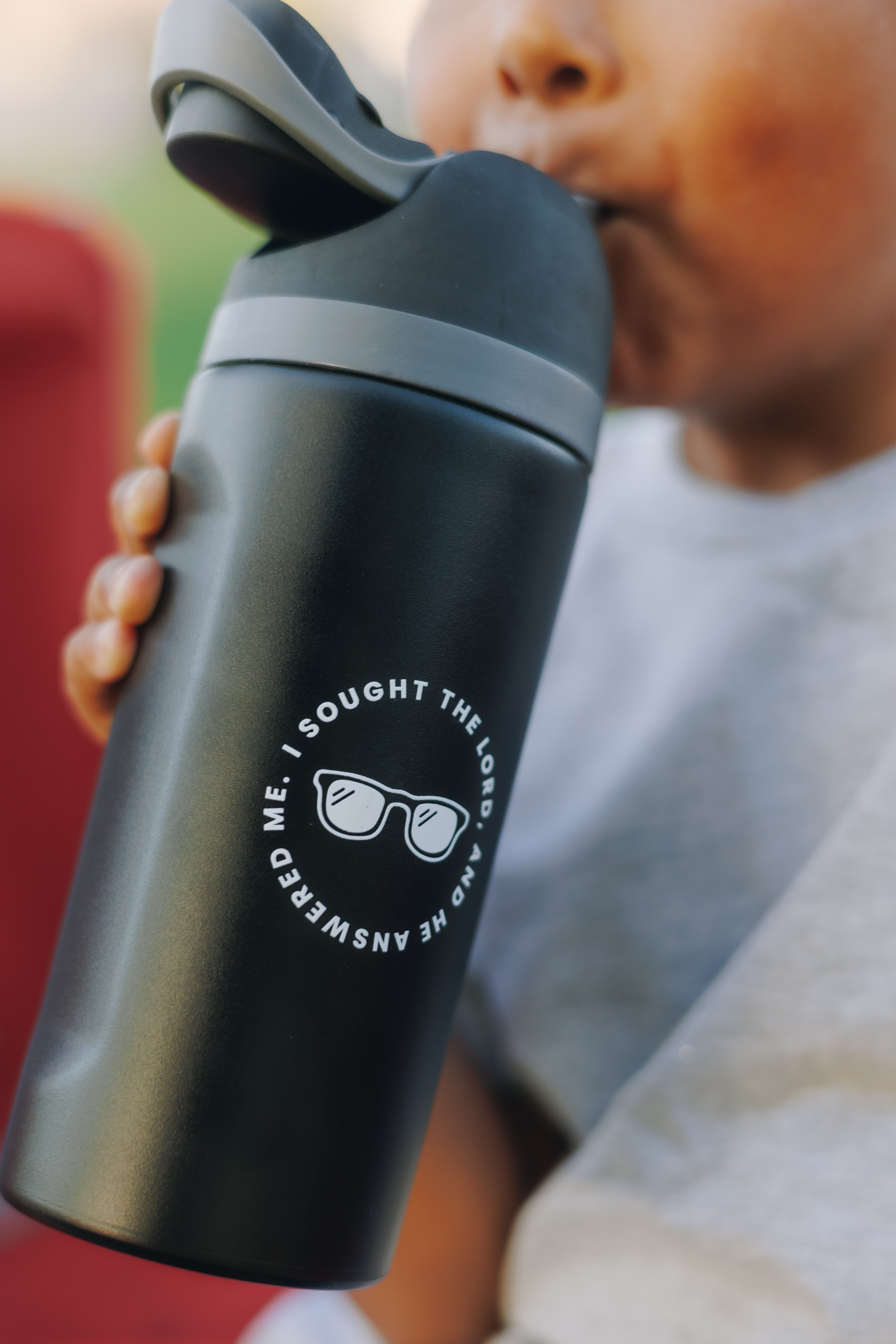 I Sought the Lord Black Kids Water Bottle